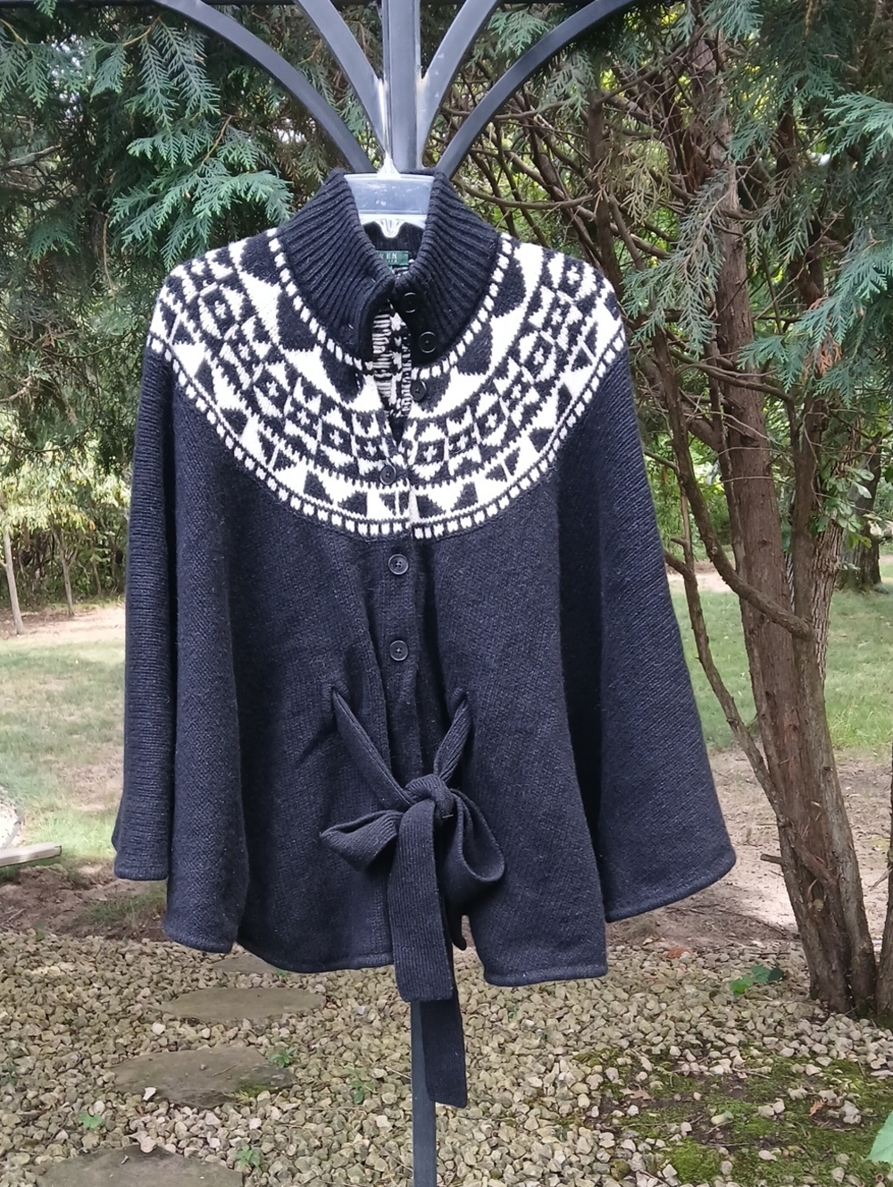 Ralph Lauren 100% lambswool Fair Isle knit poncho cape Sz S/M
